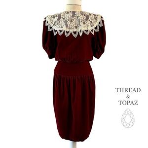 Jessica McClintock Gunne Sax Vintage 80s Red Velvet Dress 5